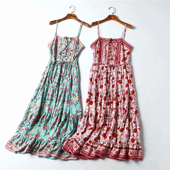 SOLD OUT Teal Floral Tiered Bohemian Maxi Dress - Picture 4 of 9